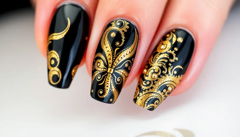 nail art black gold