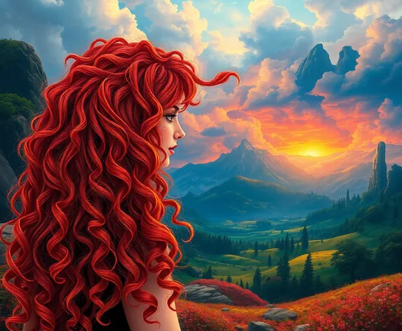 curly long red hair