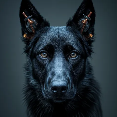 Black shepherd dog, cyberpunk,