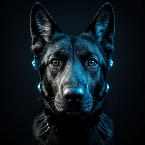 Black shepherd dog, cyberpunk,