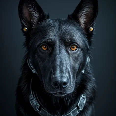 Black shepherd dog, cyberpunk,