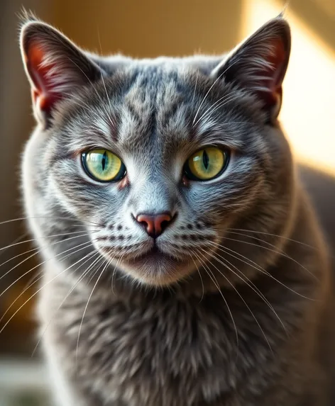 gray cat with green