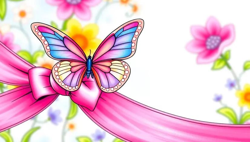 pink ribbon with butterfly