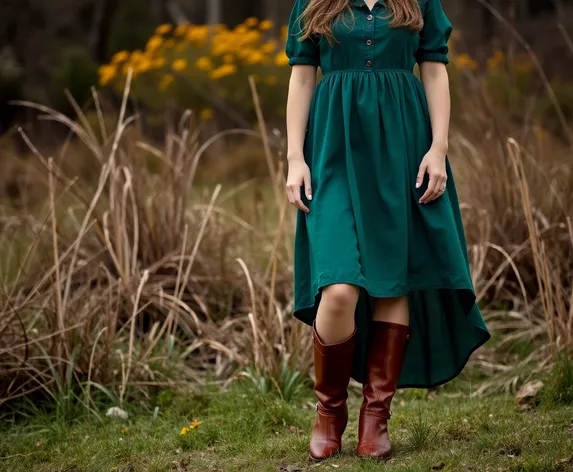 green dress brown boots