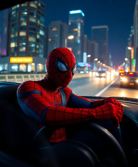 spiderman drive car