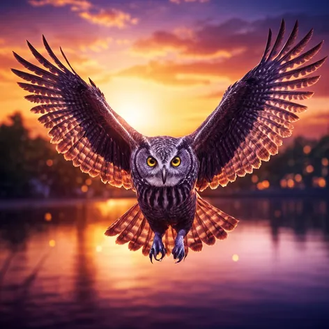 an purple owl flying