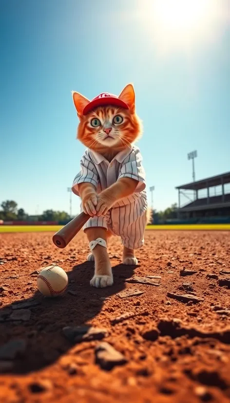 cat playing baseball