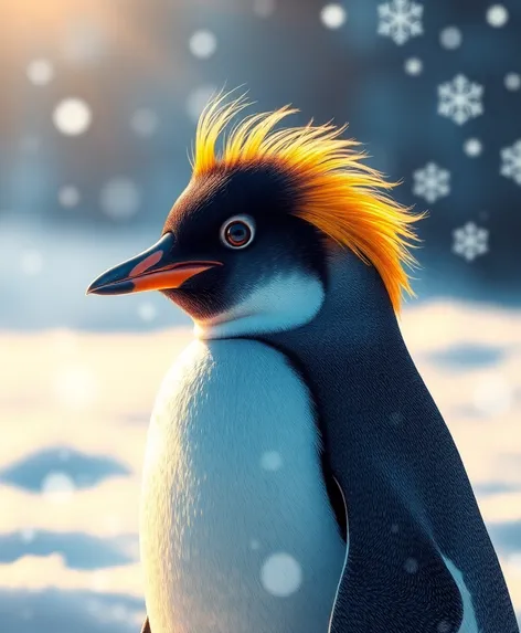 penguin with yellow hair