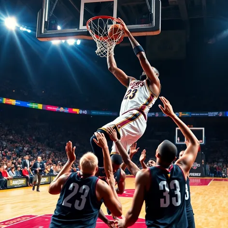 lebron james dunking on