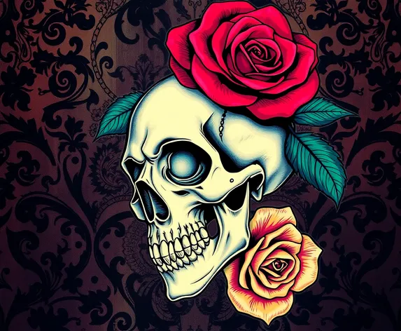 skull and rose drawing