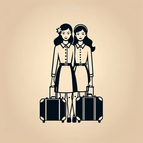 two sisters holding suitcases
