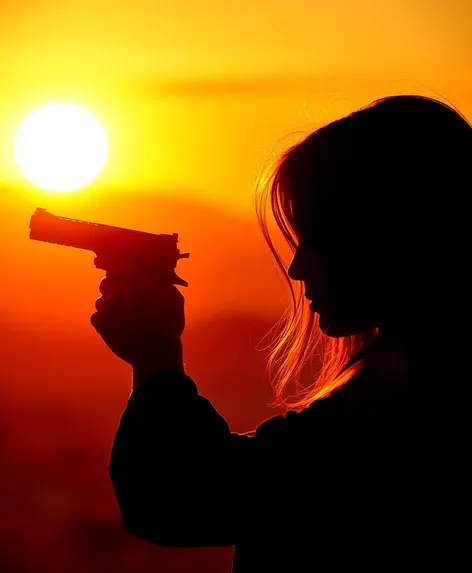 profile woman shooting revolver