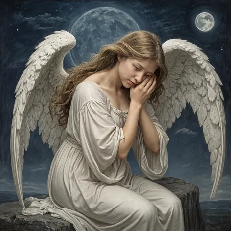 Crying angel In moonlight