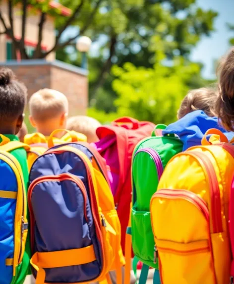 colorful backpacks lined up