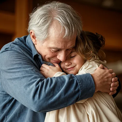 Grandfather and granddaughter hugging