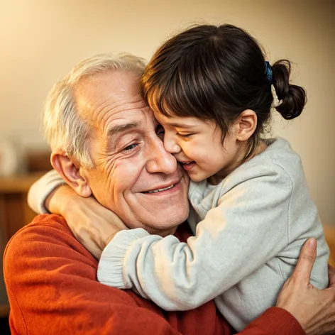 Grandfather and granddaughter hugging