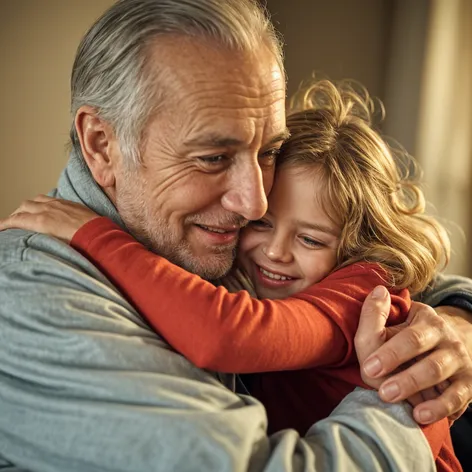 Grandfather and granddaughter hugging