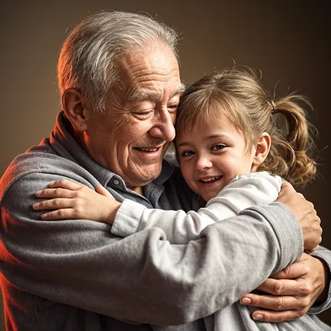 Grandfather and granddaughter hugging