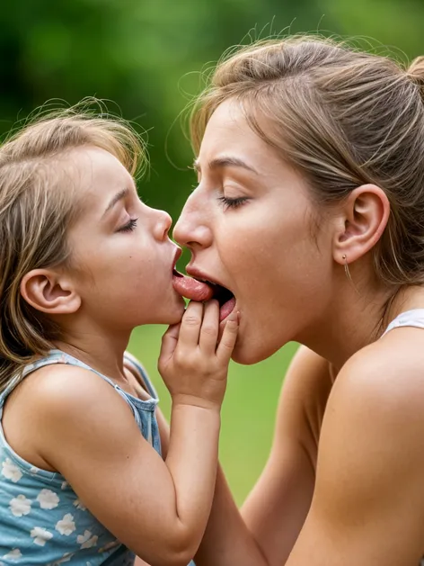 Mom passionately tongue kisses