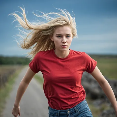 Blonde hair wearing jeans