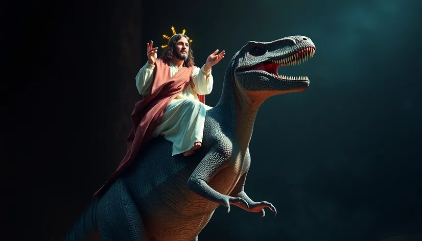 jesus riding velociraptor