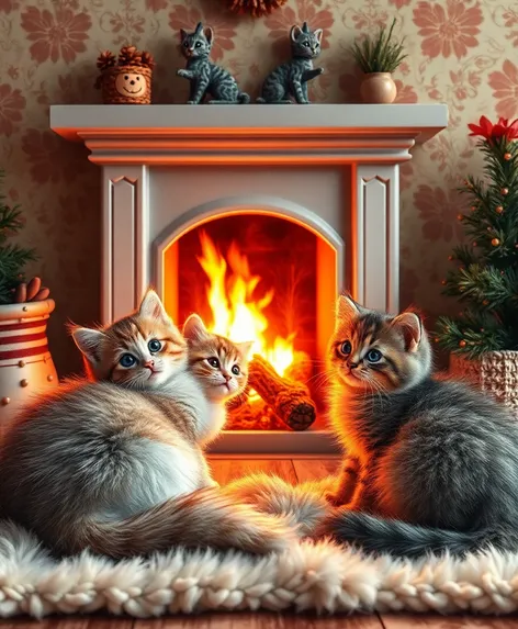 kittens fireplace wallpaper