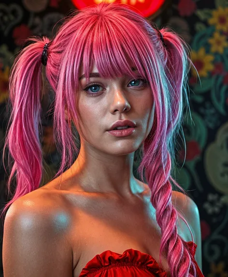 pink hair sexy pigtails