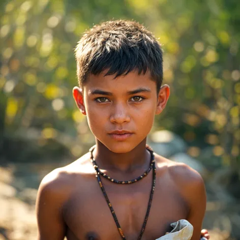 shirtless aboriginal boy