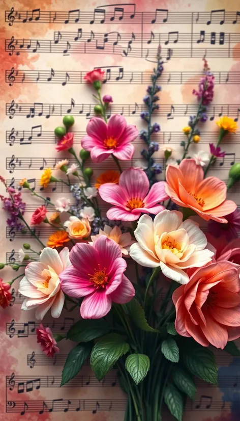 music notes and flowers