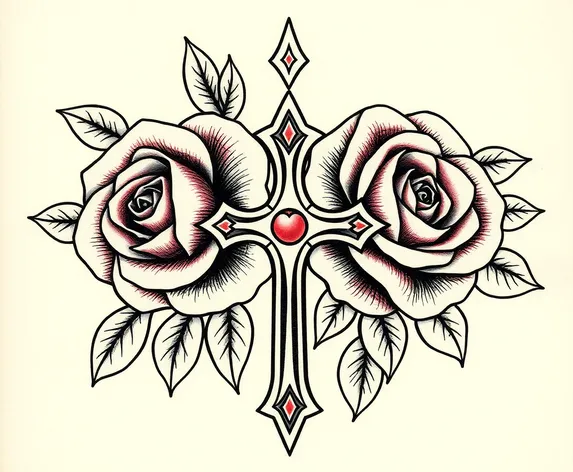 cross tattoo with rose