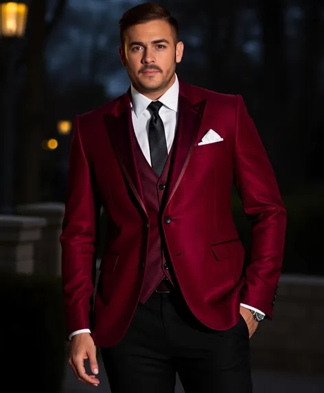 maroon jacket black pants