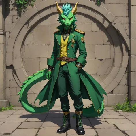 Anthro green male dragon