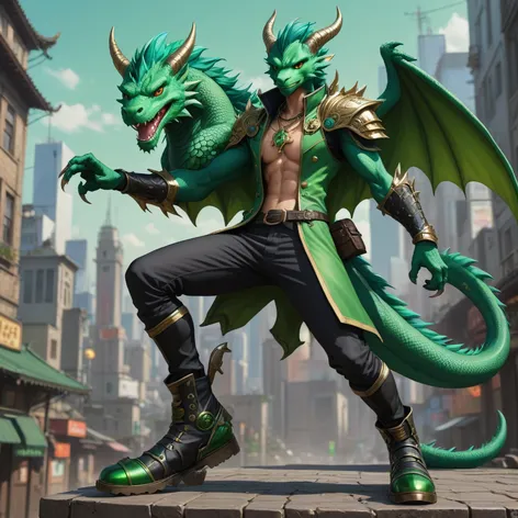 Anthro green male dragon