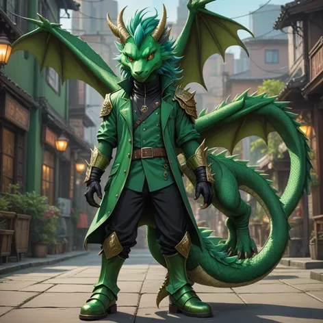 Anthro green male dragon