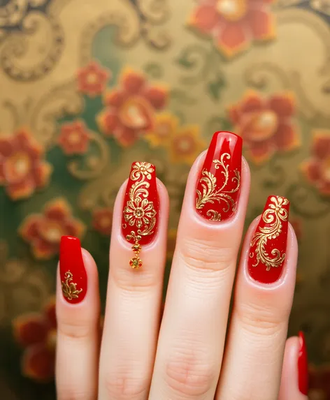 red and golden nail