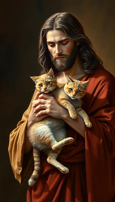 jesus holding a cat