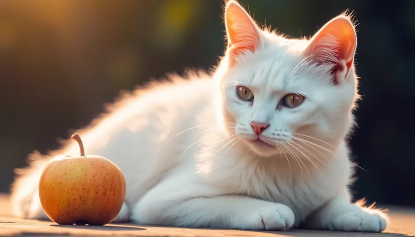 white cat with apple