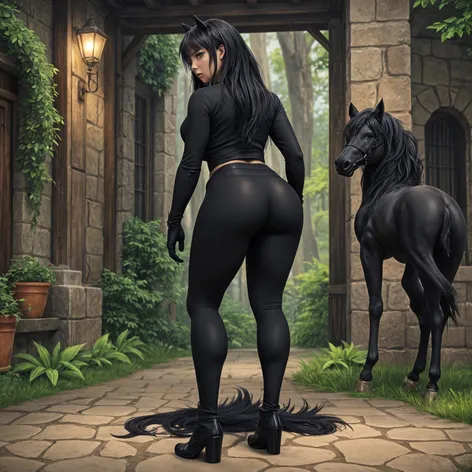 A curvy black horse
