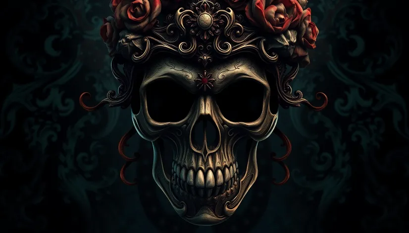 fancy victorian skull drawing