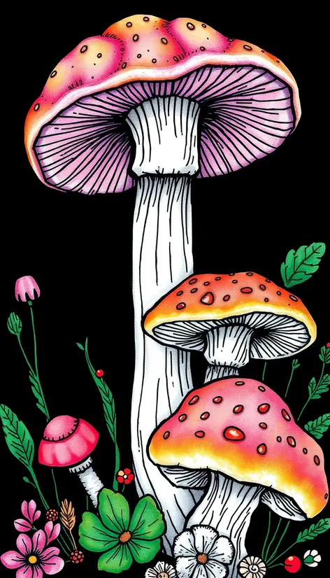 line drawing mushrooms