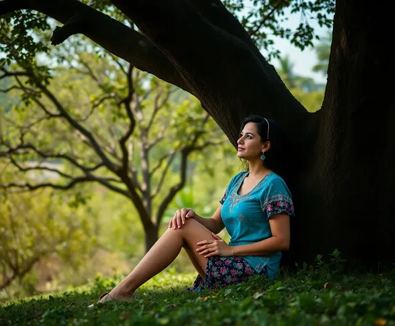 woman sitting under tree