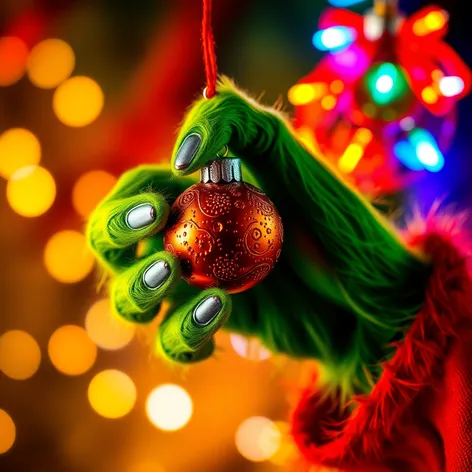 grinch hand with ornament