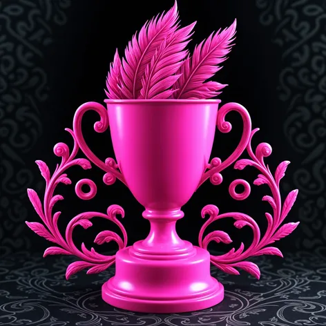 a pink trophy covered