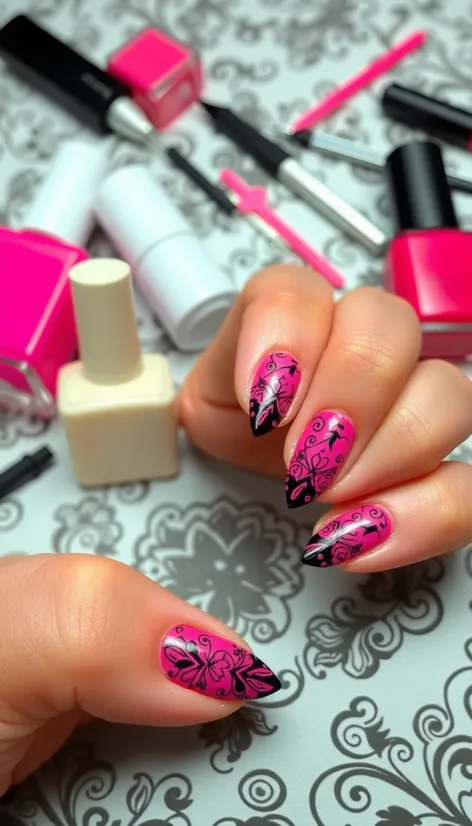 pink and black nail