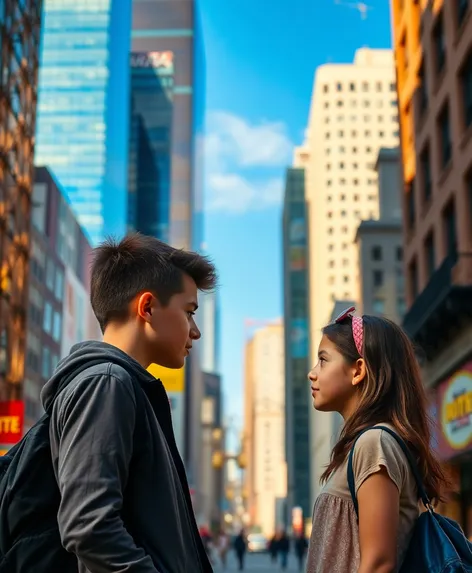 boy and girl facing