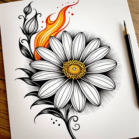 Daisy flower on fire