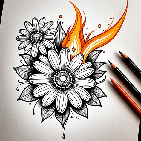 Daisy flower on fire