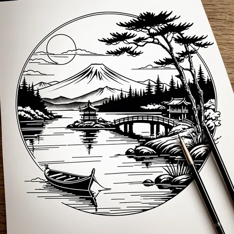 Japanese lake with boat