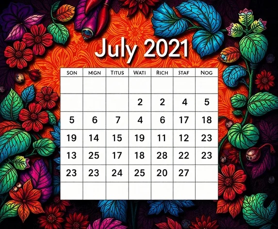 july 2021 calendar