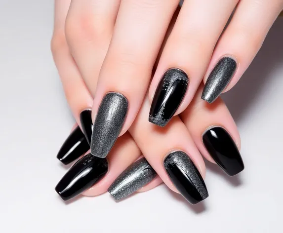 black and silver nails